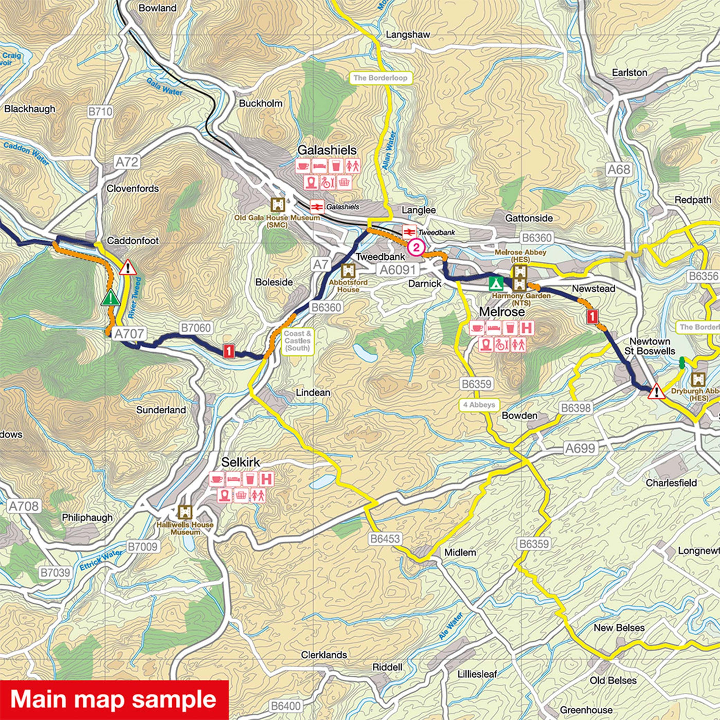 Main map sample of the North Northumberland and the Scottish Borders cycle map